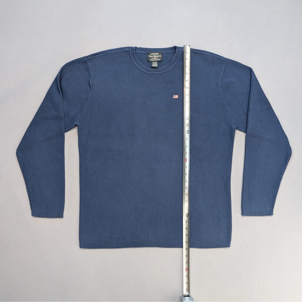 Polo Jeans Co Ralph Lauren Blue Rib Knit Sweater XL RL Flag Logo Made in Japan - Picture 11 of 12